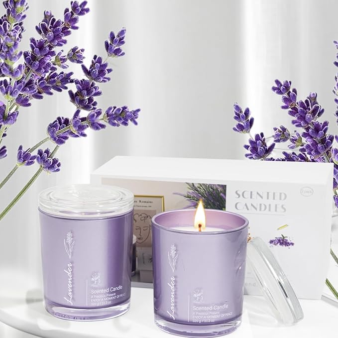 Lavender Candles for Home Scented, 2 Pack 23oz Large Jar Aromatherapy, Highly Fragranced Scented Candle Set, Candles Gifts for Women, Mom, Healing & Luxury Candle for Home