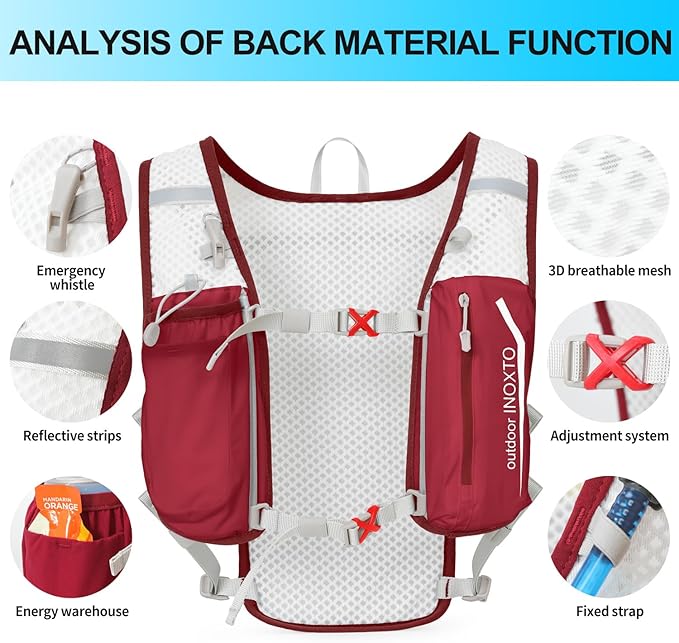 INOXTO Running Hydration Vest Backpack,Lightweight Pack with 1.6L Water Bladder Hydration Backpack Daypack for Hiking Trail Running Cycling Race Marathon for Women Men