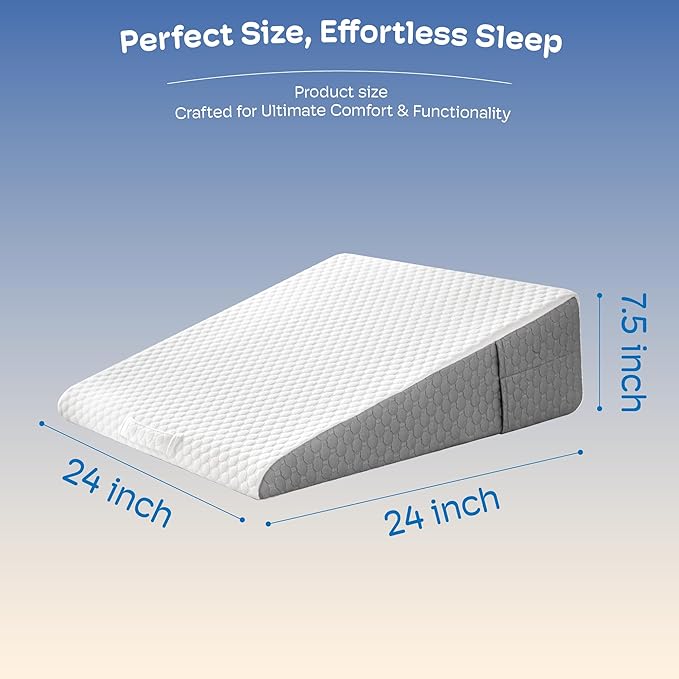 7.5" Bed Wedge Pillow for Sleeping Post-Surgery & Headboard Support - Acid Reflux, GERD, Heartburn & Snoring Relief - Memory Foam Back Support Pillow for Sitting, Resting, Reading