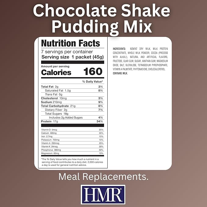 3-Pack HMR 800 Shake Meal Replacement Mix | Chocolate Shake Powder to Support Healthy Weight Loss | 17g of Protein | Easy to Make | Low Calorie Food | 21 Total Servings