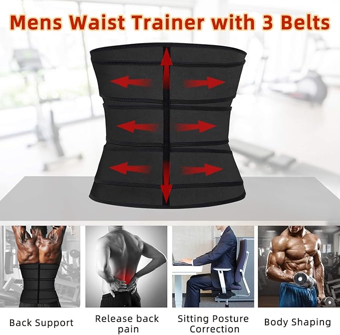 Hidyliu Mens Workout Waist Trainer Neoprene Corset Sauna Sweat Trimmer Cincher Slimming Belly with Belts