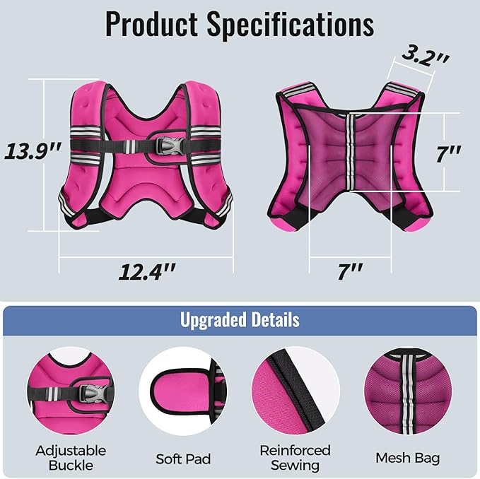 Weighted Vest for Women & Men with Reflective Stripe and Adjustable Buckle, Comfortable & Durable Rucking Vest for Walking, Running & Strength Training