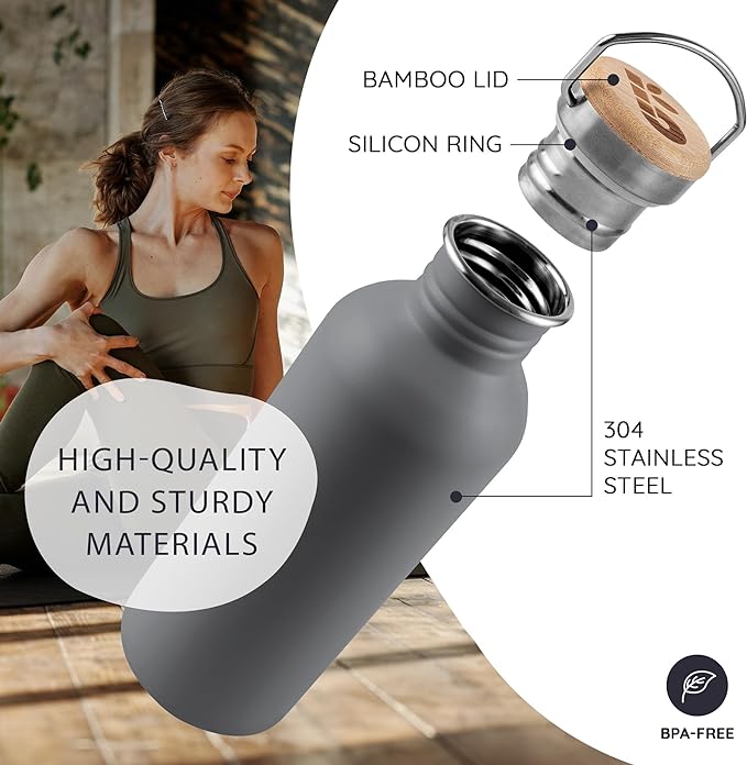 Bambaw 32 oz Non-insulated Stainless Steel Water Bottle - Gray Metal, Reusable & Portable, BPA Free - Stormy Gray