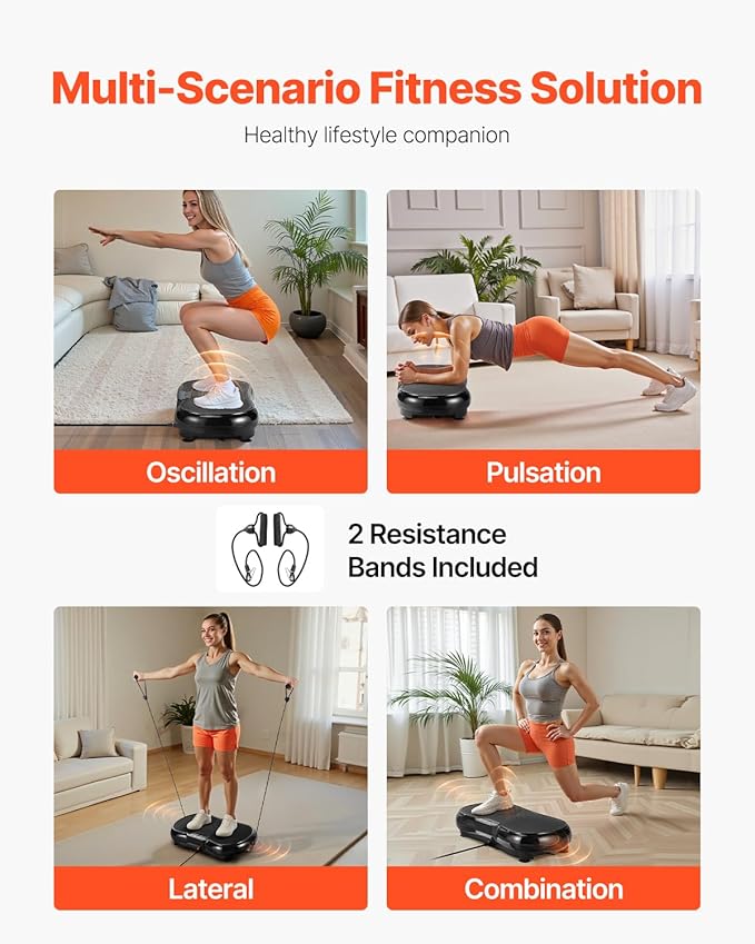 VEVOR Vibration Plate Exercise Machine, Whole Body Shaker for Lymphatic Drainage and Weight Loss, Home Workout Gym Fitness Equipment with 2 Resistance Bands, Vibrating Platform for Women Men