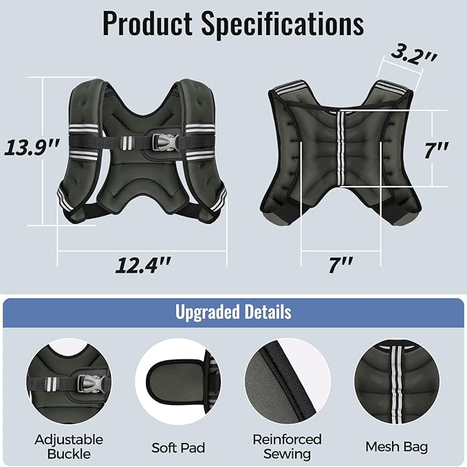 Weighted Vest for Women & Men with Reflective Stripe and Adjustable Buckle, Comfortable & Durable Rucking Vest for Walking, Running & Strength Training
