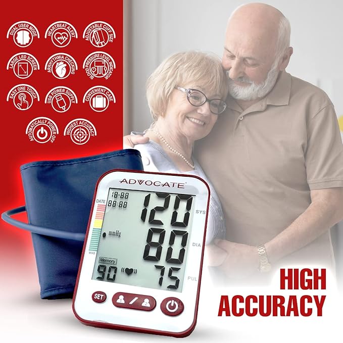 Digital High Blood Pressure Monitor for Home Use, Automatic Readings for Upper Arm Fit, Records Data for up to 2 Separate People, BP Cuff Machine Extra Large