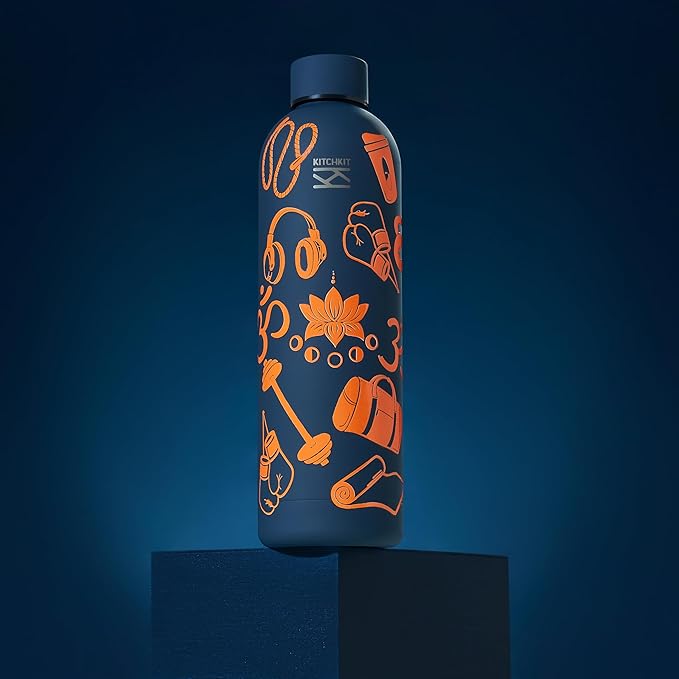Insulated Stainless Steel Water Bottle 25oz/750ml Vacuum Flask, Leak-Proof Lid, Hot & Cold Retention, Minimalist White Design, Reusable Eco Bottle (Navy Blue)