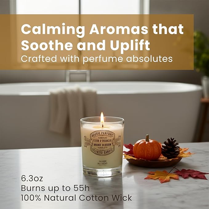 Panier des Sens β Orange Blossom Candle - Long Lasting Scented Candles for Home β Gift β 100% Natural Cotton Wick β Decorative Candles Home Gifts - 6.3oz