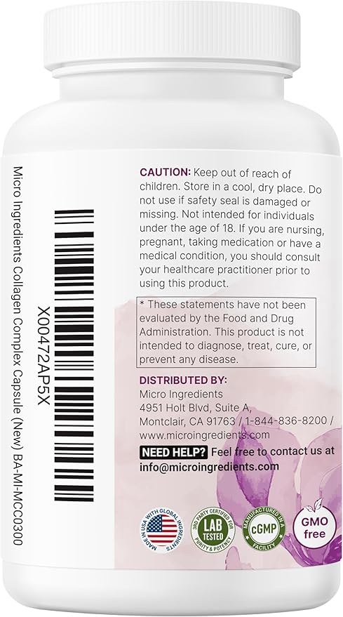 Micro Ingredients Multi Collagen Pills for Women & Men, 240 Capsules | Type I, II, III, V, X - Hydrolyzed Peptides with Biotin, Hyaluronic Acid & Vitamin C | Hair, Skin, Nail & Joint Support*