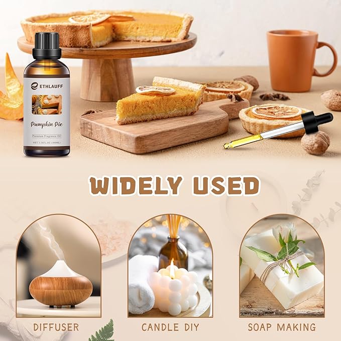 Pumpkin Pie Fragrance Oil, 100ml Pumpkin Spice Essential Oil for Diffusers,Fall Essential Oil for Candle Making, Autmun Scented Oil -3.38FL.OZ