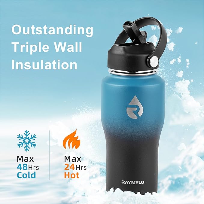 18 oz Insulated Water Bottle with Straw fit in Car Cup Holder, Triple Wall Vacuum Stainless Steel(Cold 48 hrs, Hot 24 hrs), Leakproof & Non-BPA, Hydro Travel Flask with Straw and Spout Lid
