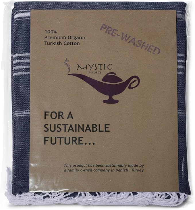 Turkish Beach Towel 100% Organic Cotton Extra Large Oversized (39 x 71 Inches) Quick Dry Sand Free Light Weight Prewashed for Bath Beach Gym Yoga Travel Towel Blanket (Midnight Blue)
