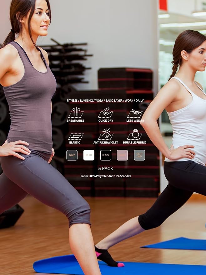 6 or 5 Pack Workout Tank Tops for Women, Athletic Racerback Sports Tank Tops, Compression Sleeveless Dry Fit Shirts