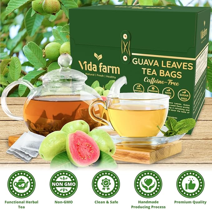 VIDA FARM 75 Premium Guava Leaf Tea Bags, Zero Sugar Tea, Handpicked, 100% Pure and Natural Guava Leaves, Non-GMO, No Caffeine, Gluten-Free, Vegan
