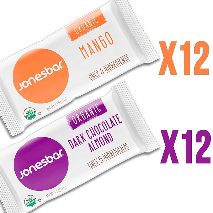 JONESBAR (Almond Lovers, 24 Bars (2 Boxes)) USDA Organic Fruit & Nut Bar, Non-GMO, Kosher, Vegan, Gluten Free, Simple Snack Bar