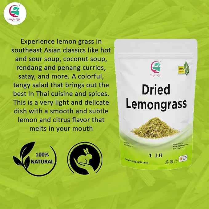 Dried Lemongrass 1 LB | Cut and Sifted Loose Leaf | Aroma Rich Lemon Grass | by Yogi's Gift ยฎ