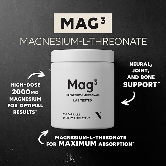(2 Pack) Mag3 Magnesium L Threonate 2000mg Per Serving, 30 Servings of Pharmaceutical Grade, Non-GMO, Soy Free, Gluten Free, Vegetarian Capaules - Supplement for Brain, Joint, Supplement*