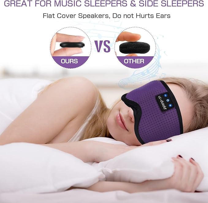 LC-dolida Bluetooth Sleep Mask,Wireless Bluetooth Sleep Mask,Sleep Headphones,Ideal for Travel,Night Work,Napping,Side Sleeping and Office Use for Both Men and Women,Earplugs Included
