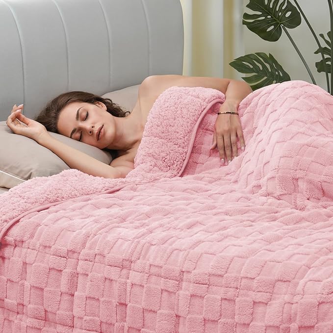 Kivik Dual Sided Weighted Blankets for Adults, Buttery Soft Stylish Checkered Heavy Blankets for Couch Sofa Bed - Ultra-Fluffy Fabric Brings Cloud-Like Comfort (60"x80",Pink,20 Pounds)