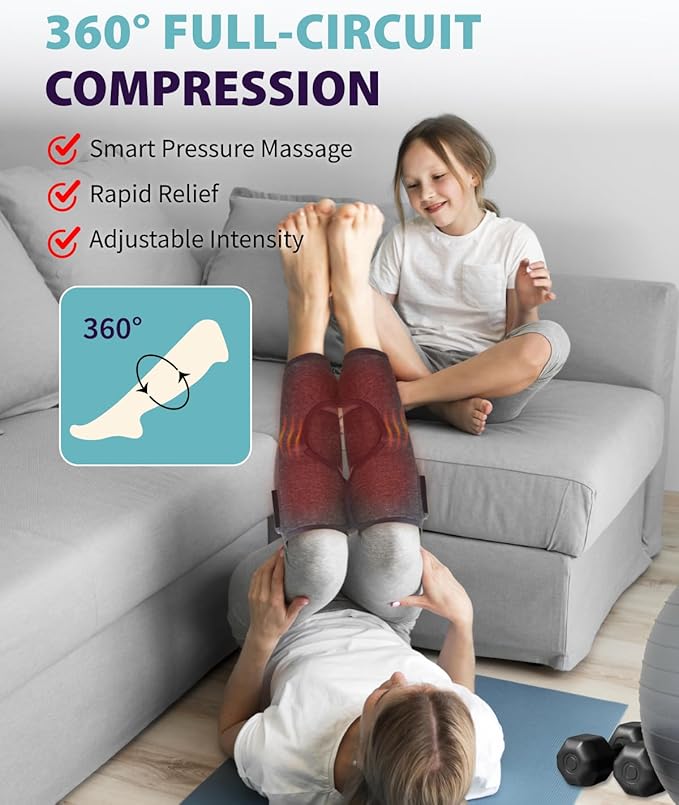 Wireless Leg Massager - Air Compression Cordless Calf Massager with Heat for Circulation, Pain Relief, and Recovery, 4 Modes & 3 Intensities, Portable and Adjustable (Gray, Set of 2)