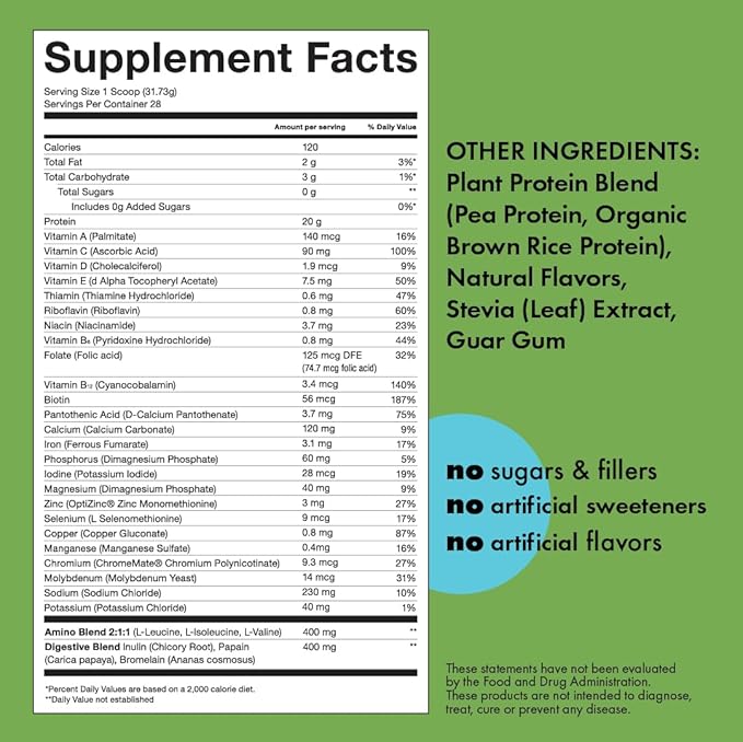 Kick Plant Protein Powder, Vanilla Flavor, 20 G Protein, Gluten Free Workout Supplement with Aminos Acids to Support Fitness Goals & Gut Health, No Sugar, No Artificial Flavors, 28 Servings