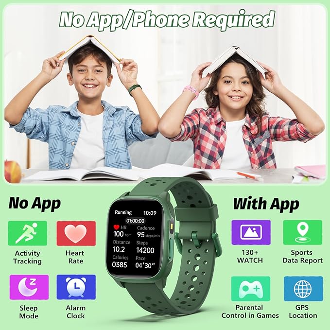 Kids Watch with 140 Sports Modes, 1.5" Kids Fitness Tracker, Smart Watch kids, No APP/Phone Required, Sleep Monitor, Heart Rate, Puzzle Games, IP68 Waterproof, Gifts for Girls Teens Aged 6-15