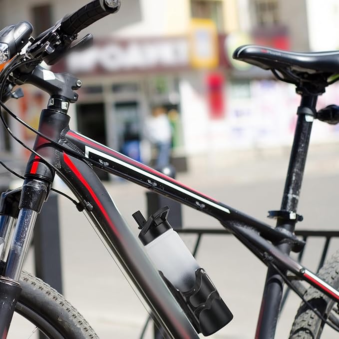 DOMICARE Insulated Water Bottle, 22 oz Vacuum Insulated Stainless Steel Reusable Sports Bottle with Straw Lid & Spout Lid for Travel, Camping, Bike, Leakproof, Black/White, 4 Pack