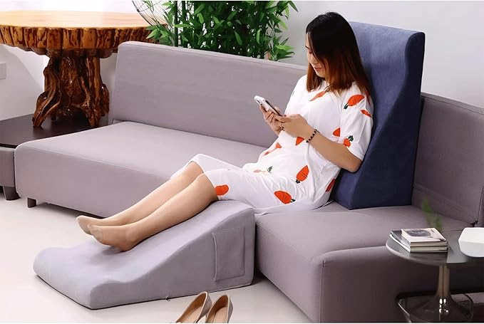 Bed Reading Pillow - Sofa Bed Wedge Pillow - Post-Op Recovery Backrest Pillow - Working Lumbar Support Reading Pillow with Removable Pillowcase Light Grey 27x20x12in