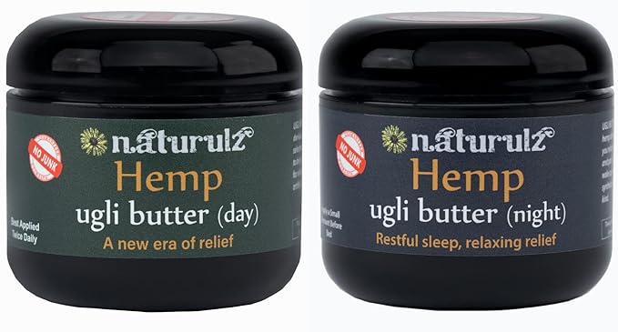 Naturulz Ugli butter Daytime & Nighttime Hemp Bundle (2) 4 ounce Topicals-with Arnica, Capsicum, Devil's Claw and Lavender. Active Muscle & Joint, Restful Night Bundle