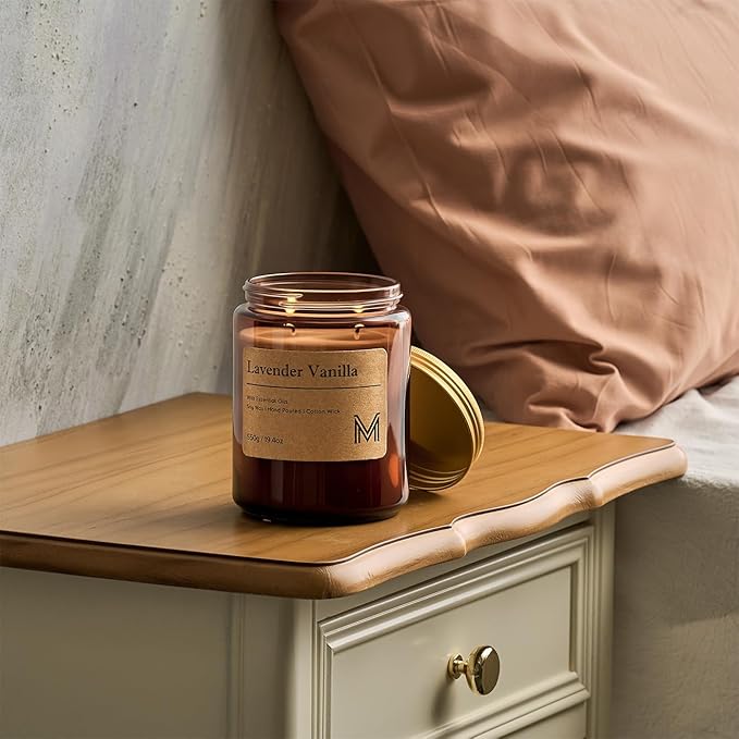 M&SENSE Lavender Vanilla Home Scented Candle | 19.4oz, 115-Hour Burn | Natural Organic Soy Wax | Long-Lasting for Stress Relief and Gifting | for Bedroom,Relaxing SPA,Office