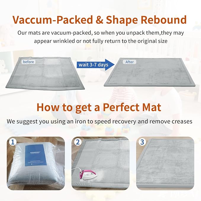 ACOMOPACK Baby Play Mat for Floor,1.3" Thick Memory Foam Area Rug for Living Room,Soft Velvet Crawling with Non-Slip Bottom for Kid,Toddler,71"×79" Tummy Time Nursery Rugs,Yoga(Light Grey)