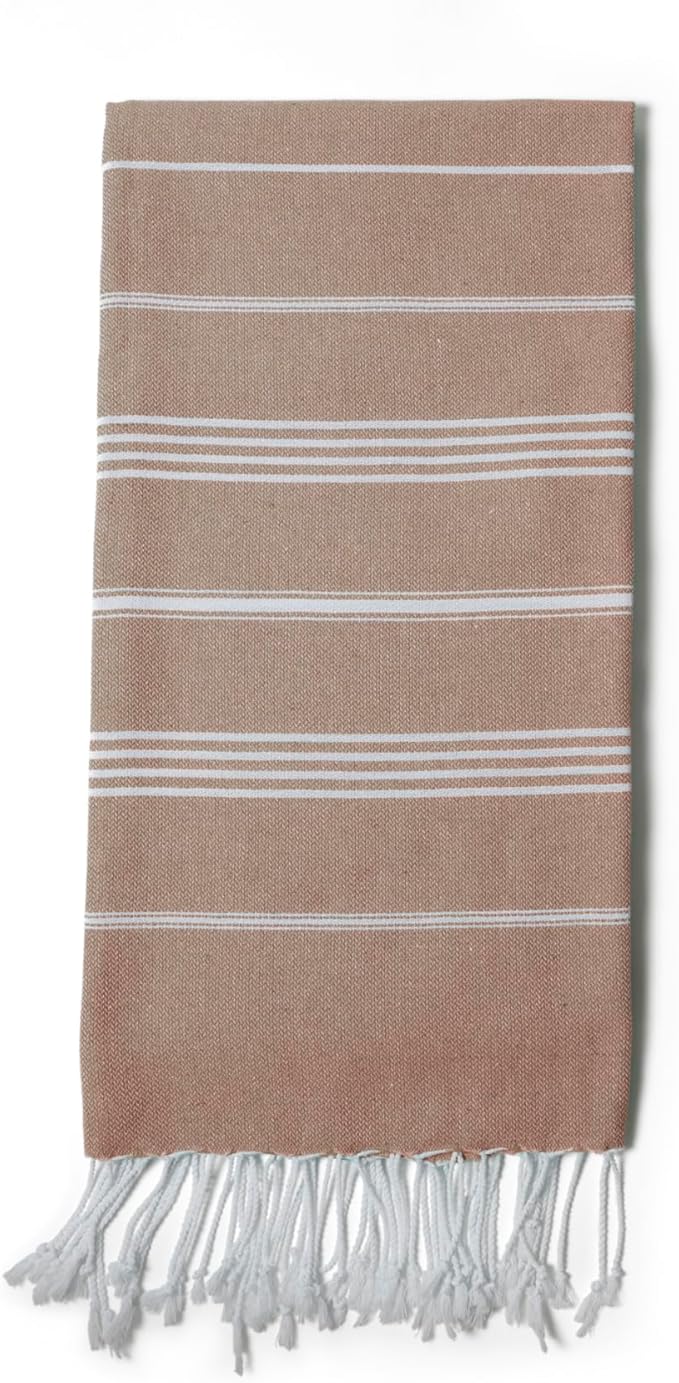 Turkish Beach Towel 100% Organic Cotton Extra Large Oversized (39 x 71 Inches) Quick Dry Sand Free Light Weight Prewashed for Bath Beach Gym Yoga Travel Towel Blanket (Camel)