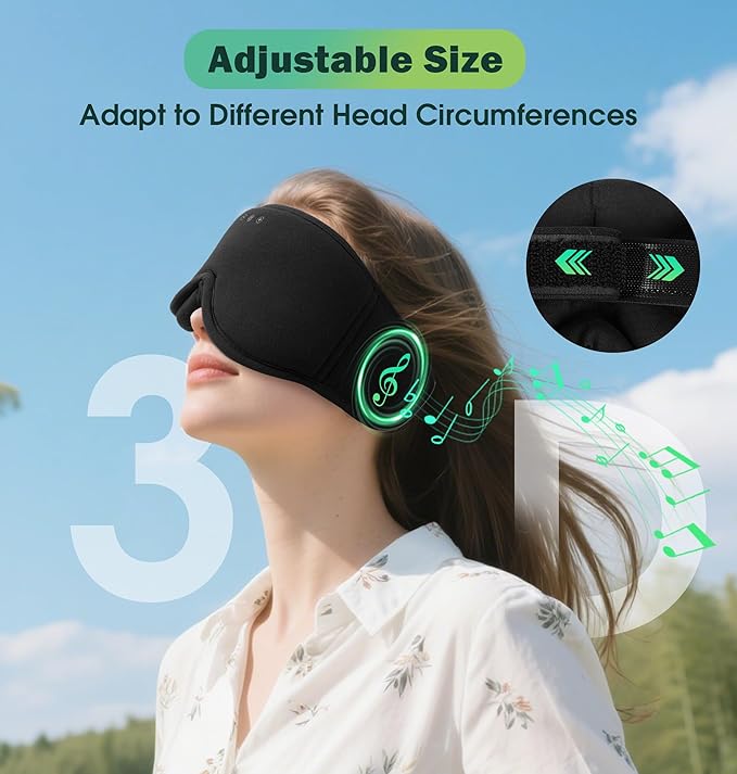 Sleep Mask with Headphones Bluetooth 5.4๏ผLC-dolida 2025 New 3D Bluetooth Sleep Mask Headphones with Soft Bamboo Cotton for Side Sleepers Women Men, Sustainable Luxury for Better Sleep