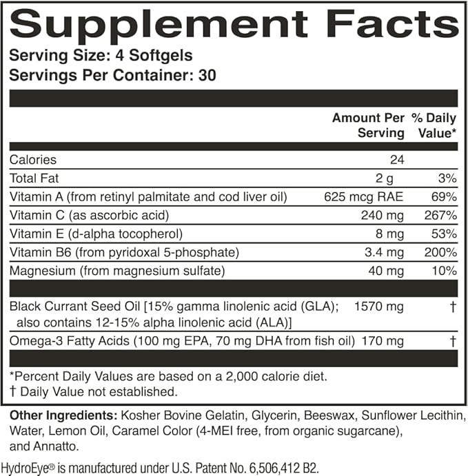 ScienceBased Health HydroEye Dry Eye Supplement – Clinically Tested Formula with GLA, EPA and DHA – Eye Comfort & Tear Film Support – 120 Softgels