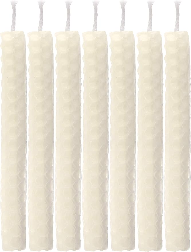 The Dreidel Company Hand Rolled Hanukkah Candle Natural Honeycomb Beeswax White, 45 Minute Burn Time, 45 Candles for All 8 Nights of Chanuka