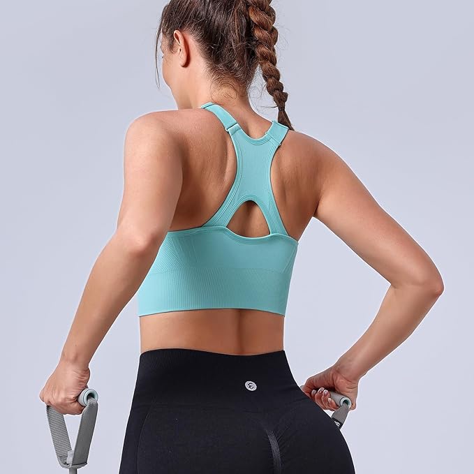 Evercute Adjustable Sports Bras for Women 3/4 Pack Racerback High Support Bras Padded Workout Bras Seamless Yoga Athletic Bra
