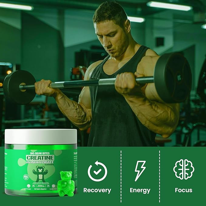 Creatine Monohydrate Gummies for Men & Women | 5000mg of Creatine Gummies per Serving | Sugar, Gluten Free & Halal | Pack of 90 for Pre Workout Support | Green Apple Flavor