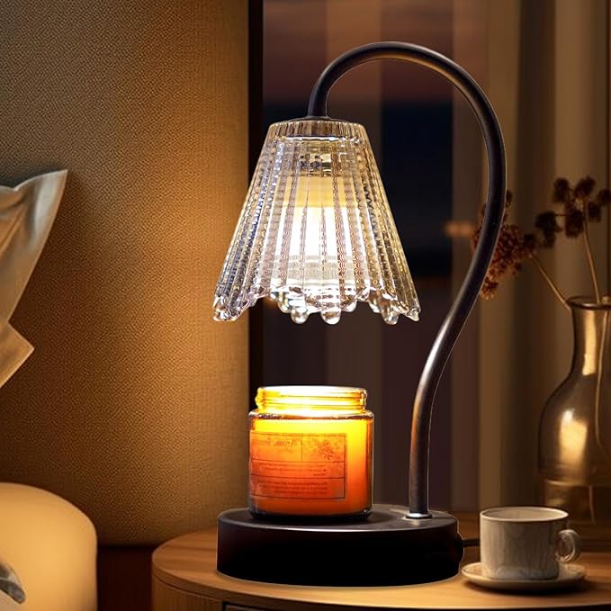 Black Candle Warmer Lamp, Electric Candle Warmer with Dimmable Light, Scented Wax Melter, No Smoke, with 2 Light Bulbs, Wax Melt Warmer for with Small Scented Candles, Home Decor