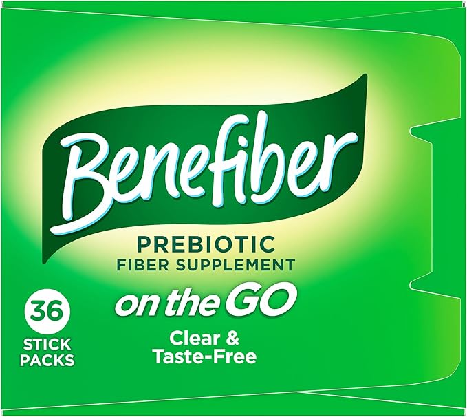 Benefiber On The Go Prebiotic Fiber Supplement Powder for Digestive Health, Daily Powder, Unflavored Stick Packs - 36 Sticks (Pack of 2)