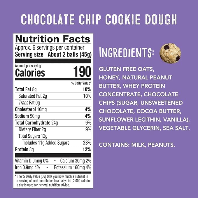 simplyFUEL Whole Food Protein Balls with Probiotics - Chocolate Chip Cookie Dough Snacks - Protein Snack - Gluten Free Energy Balls (24 Packs)