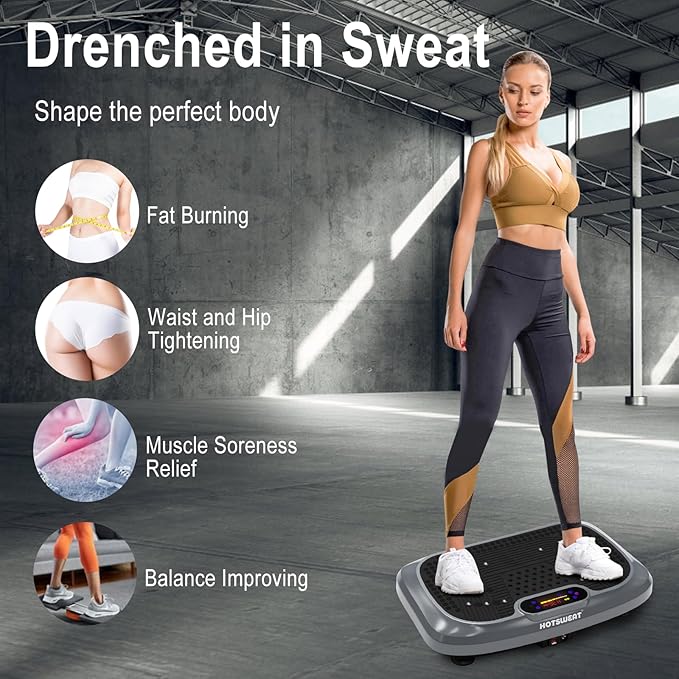 HOTSWEAT Vibration Plate Exercise Machine for Lymphatic Drainage, Power Plate Vibrating Platform, Shaker for Weight Loss, Exercise Board with 120 Levels for Home Gym