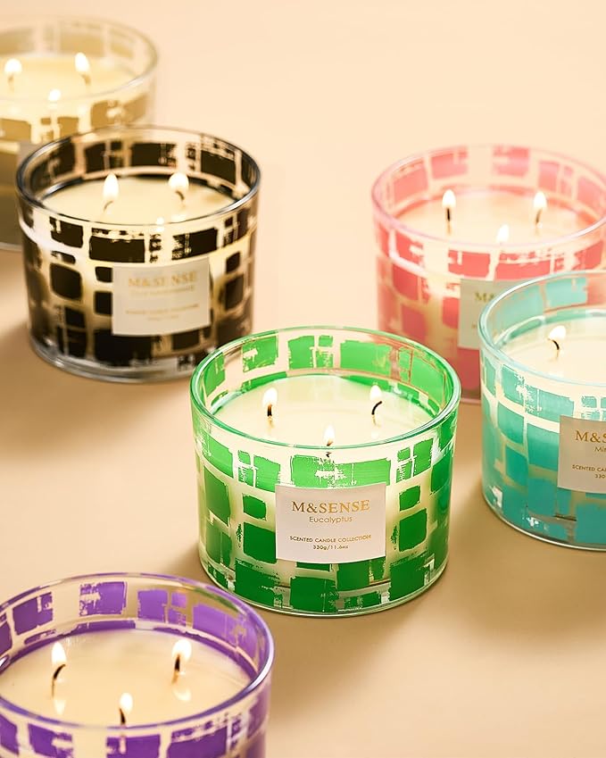 M&SENSE Tobacco Vanilla Scented, Soy Wax 11.6oz 60 Hours Clean Non Toxic Slow Burn,3 Wick Highly Scented Aromatherapy Candles for Relaxation, Holiday Gifts for Men&Women