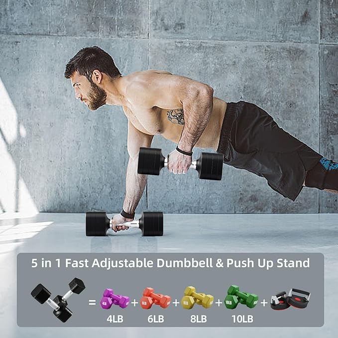 20LB Adjustable Dumbbell Set, 10lb Dumbbells Set of 2, 5 in 1 Free Weights Set, Each 4lb 6lb 8lb 10lb for Women & Men for Home Gym Exercise Workout Strength Training Equipments