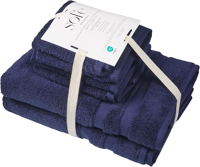 SOFE H&L | Olea Luxury Turkish Cotton Bath Towels Set of 6 : 2 Bath Towels 2 Hand Towels 2 Wash Cloths, Navy | Thick, Premium, Soft, Durable, Absorbent - Hotel Quality Towel Sets for Bathroom