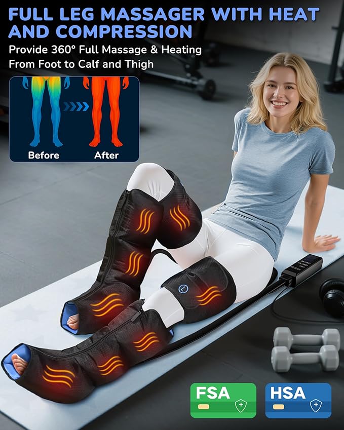 Leg Massager with Heat and Compression : Sequential Compression Boots with 6 Modes,9 Intensity and 3 Heat for Circulation and Pain Relief - Christmas Birthday Gifts for Mom, Dad, Athletes, Gym