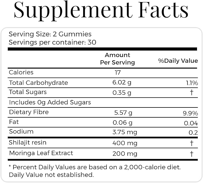 Pure Himalayan Shilajit and Moringa Gummies – Boost Energy, Focus & Vitality – 75% Fulvic Acid – 100% Vegan, Gluten-Free, No Added Sugar – 60 Gummies