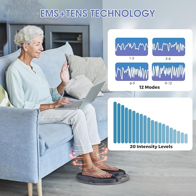 EMS Foot Massager for Neuropathy & Pain Relief, Rechargeable TENS Unit Muscle Stimulator, Electric Foot Stimulator for Circulation, Plantar Fasciitis, FSA HSA Eligible