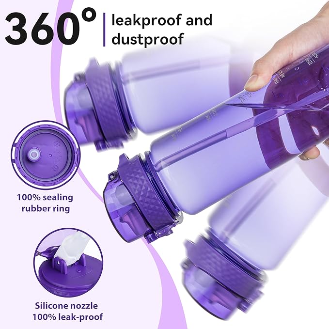 GOPPUS Clear Water Bottle With Straw 32oz Clear Sports Water Bottles Motivational with Time Marker Tritan BPA Free Clea Plastic Water Bottle Wide Mouth for Gym Travel Home School Office