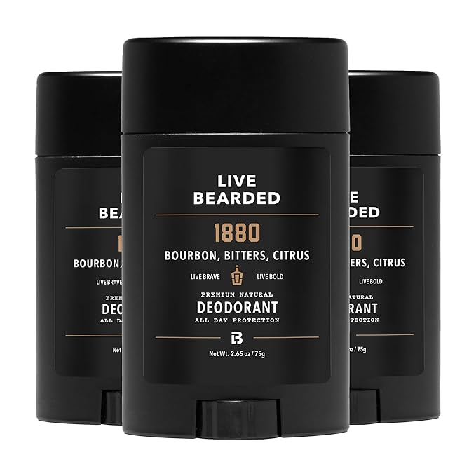Live Bearded Men's Deodorant - Long Lasting, Aluminum Free, All Natural, Activated Charcoal Deodorant for Men, Travel Size - 1880, 3 Stick