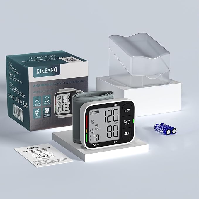Blood Pressure Cuff Wrist, Universal Bp Cuff(5.3-8.4in) Large LCD Display 2 Users Total 240 Memories, 2 AAA Batteries & Carrying Case Included